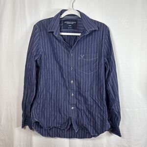 Men’s American Eagle Blue Striped Button Down Long Sleeve Vintage Fit Size Med